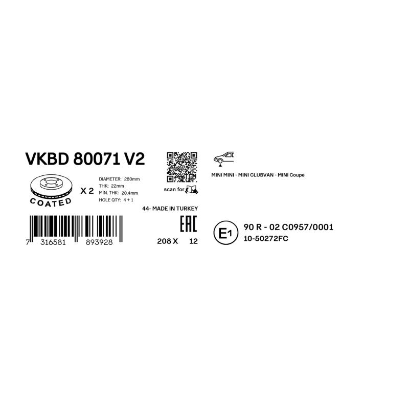 Jeu de 2 disques de frein avant SKF VKBD 80071 V2 - Visuel 2