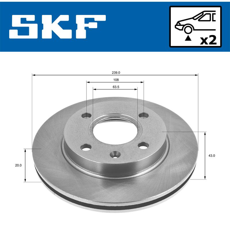 Jeu de 2 disques de frein avant SKF VKBD 80073 V2 - Visuel 1