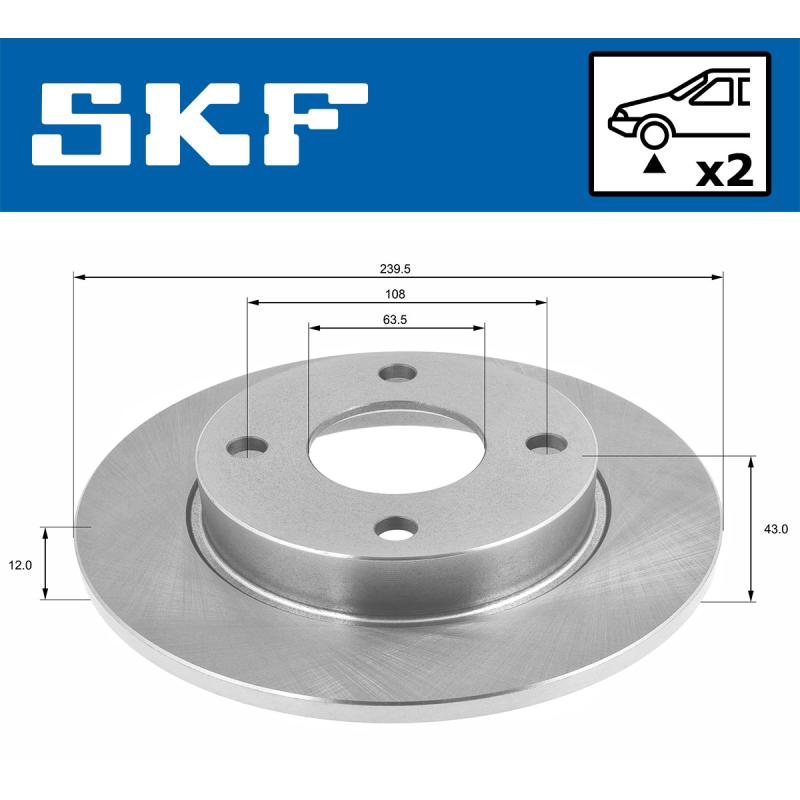 Jeu de 2 disques de frein avant SKF VKBD 80076 S2 - Visuel 1