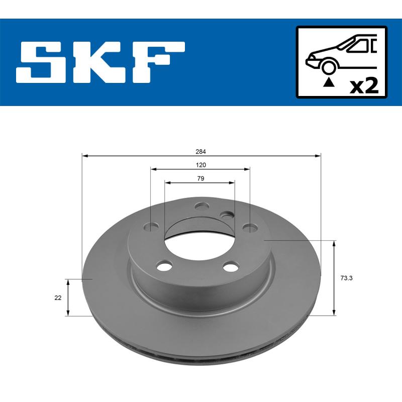 Jeu de 2 disques de frein avant SKF VKBD 80089 V2 - Visuel 2