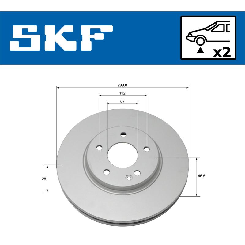 Jeu de 2 disques de frein avant SKF VKBD 80104 V2 - Visuel 1