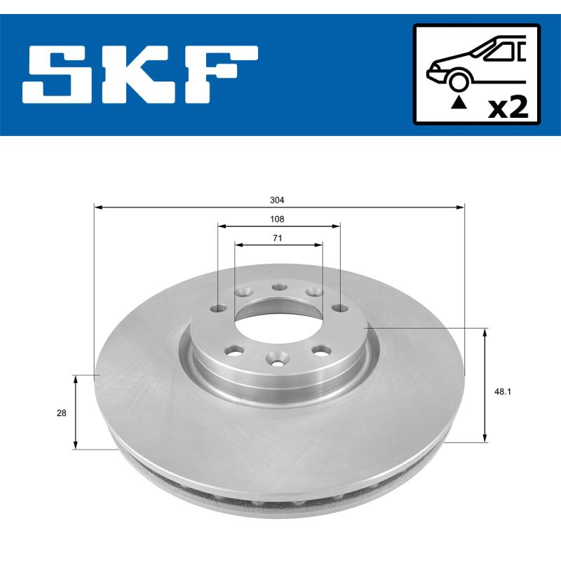 Jeu de 2 disques de frein avant SKF VKBD 80106 V2 - Visuel 1