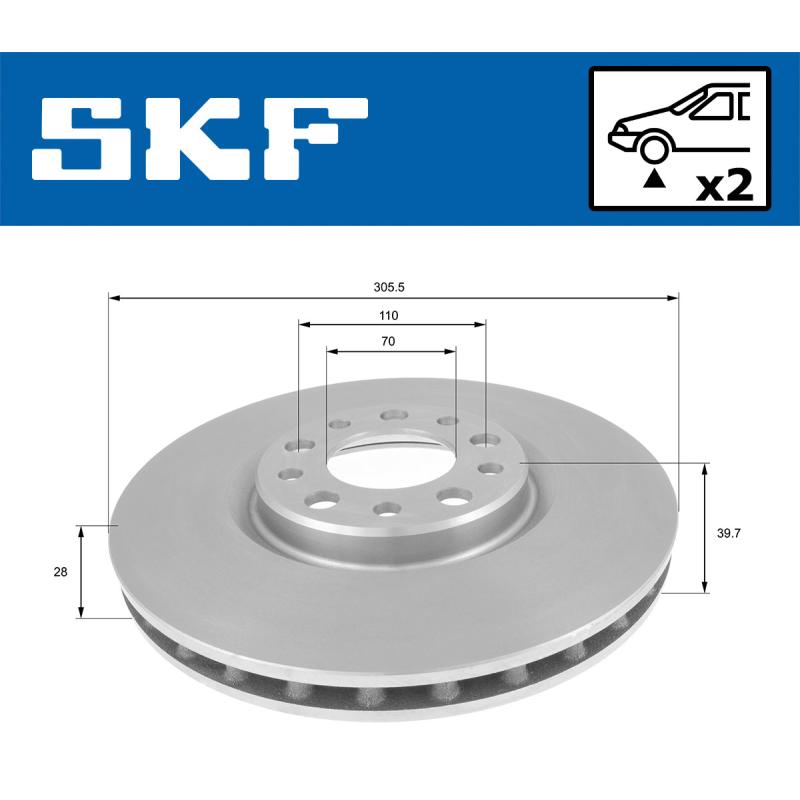Jeu de 2 disques de frein avant SKF VKBD 80110 V2 - Visuel 1