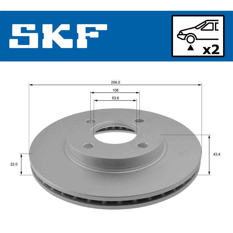 Jeu de 2 disques de frein avant SKF VKBD 80125 V2 - Visuel 1