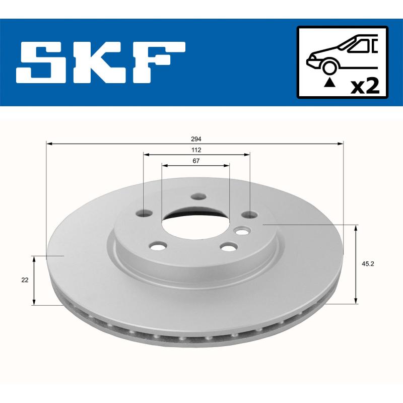 Jeu de 2 disques de frein avant SKF VKBD 80154 V2 - Visuel 1