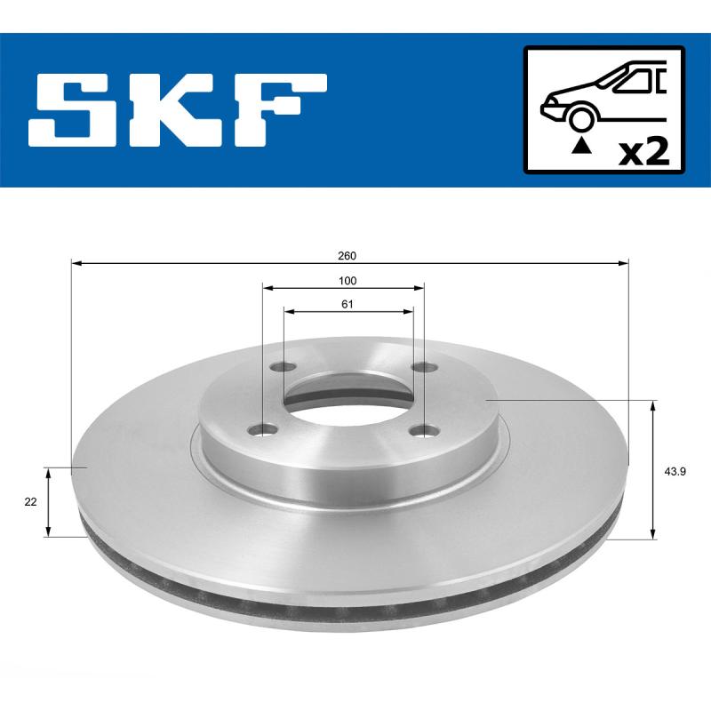 Jeu de 2 disques de frein avant SKF VKBD 80166 V2 - Visuel 1
