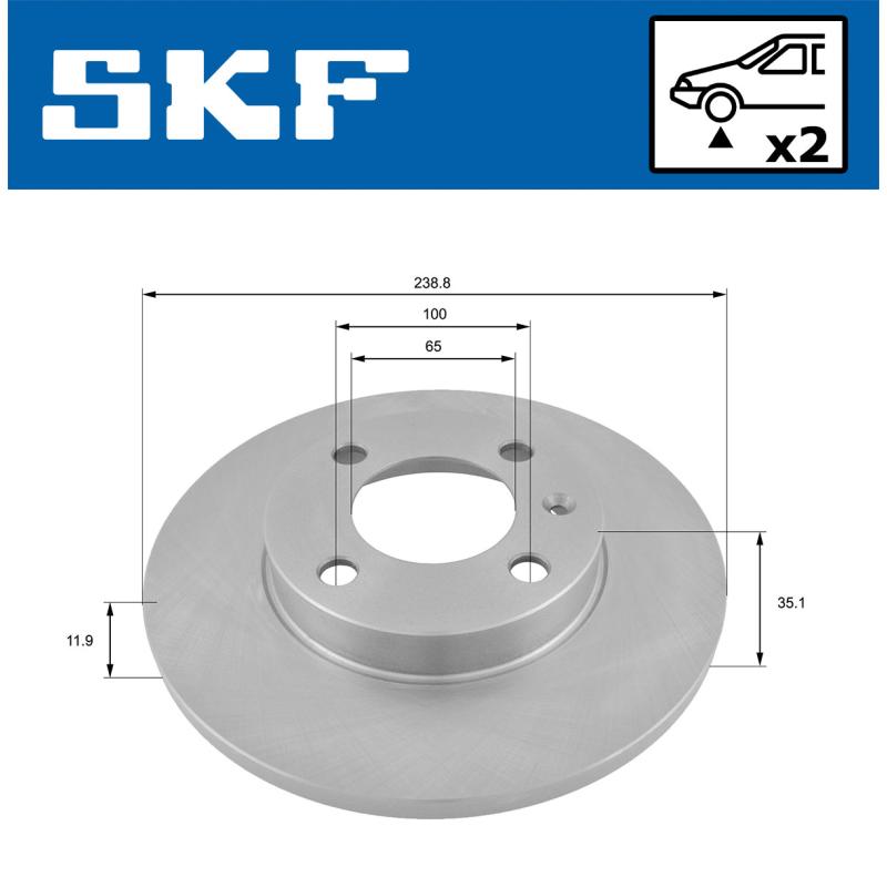Jeu de 2 disques de frein avant SKF VKBD 80184 S2 - Visuel 1
