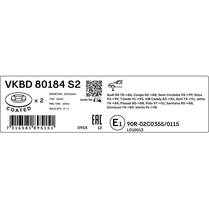 Jeu de 2 disques de frein avant SKF VKBD 80184 S2 - Visuel 2