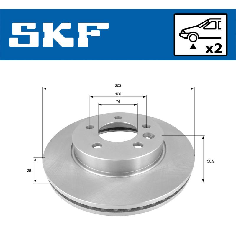 Jeu de 2 disques de frein avant SKF VKBD 80253 V2 - Visuel 1