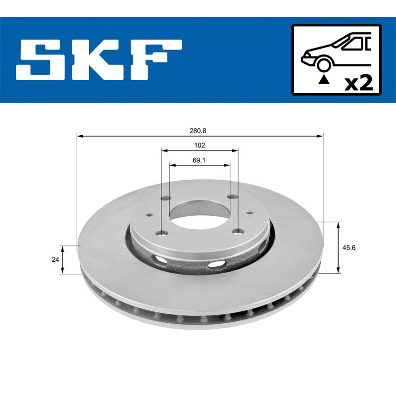 Jeu de 2 disques de frein avant SKF VKBD 80262 V2 - Visuel 1