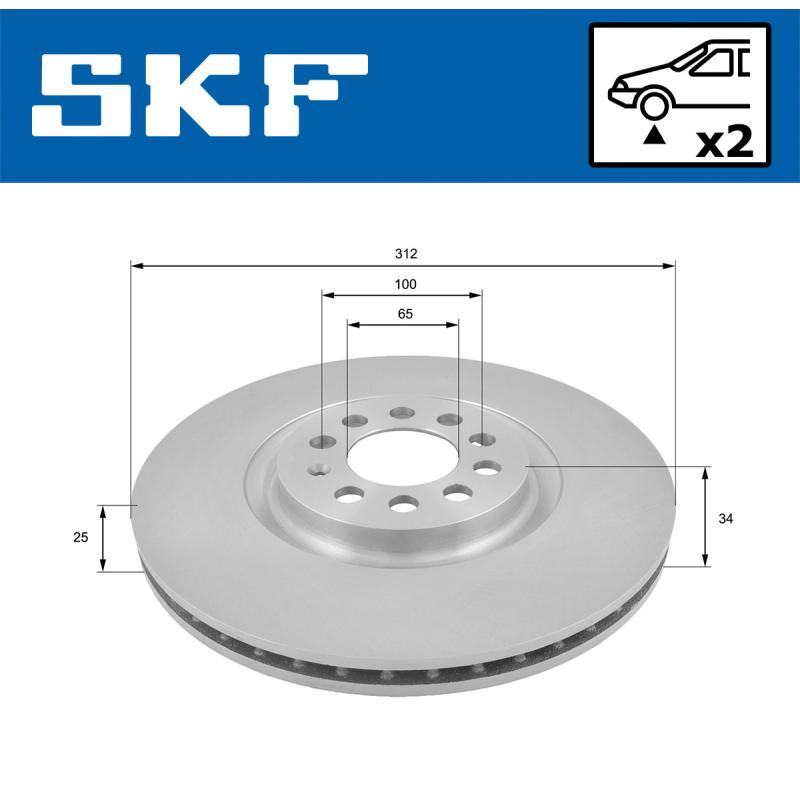 Jeu de 2 disques de frein avant SKF VKBD 80277 V2 - Visuel 1