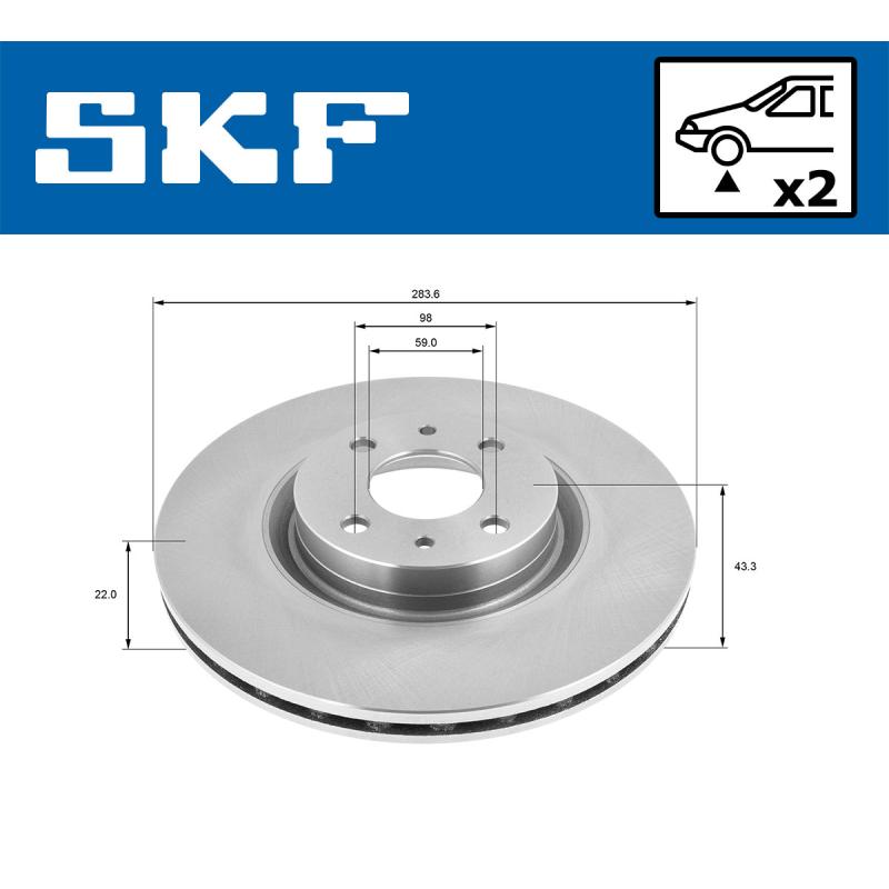 Jeu de 2 disques de frein avant SKF VKBD 80306 V2 - Visuel 1