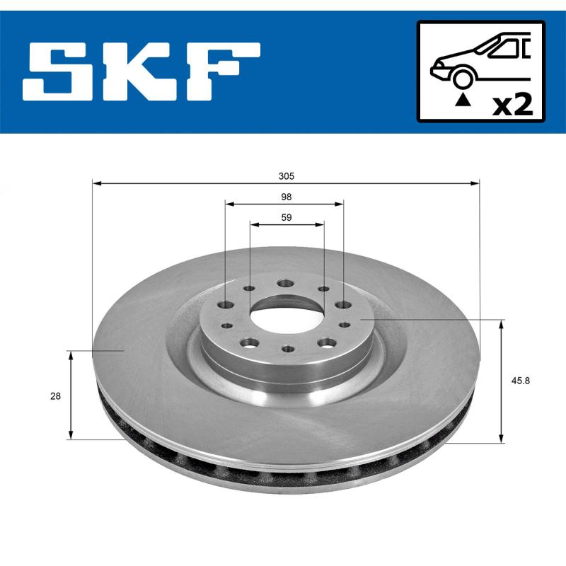 Jeu de 2 disques de frein avant SKF VKBD 80317 V2 - Visuel 1