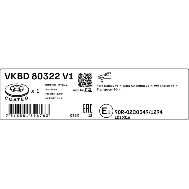 Jeu de 2 disques de frein avant SKF VKBD 80322 V1 - Visuel 2