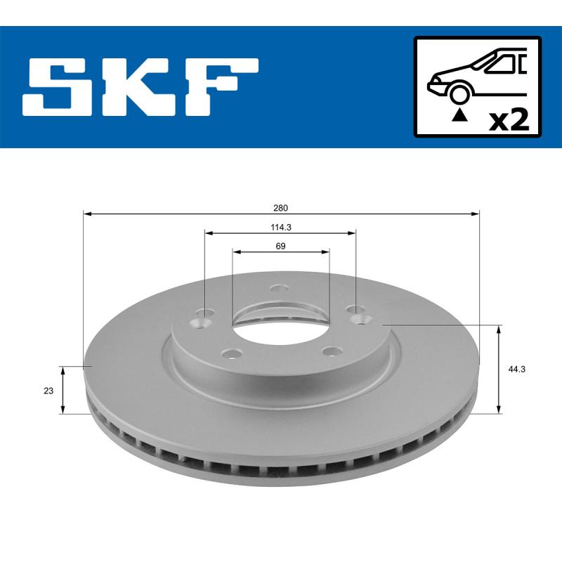 Jeu de 2 disques de frein avant SKF VKBD 80323 V2 - Visuel 1