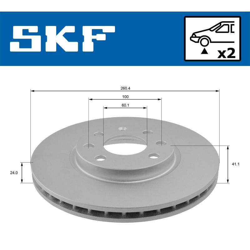 Jeu de 2 disques de frein avant SKF VKBD 80324 V2 - Visuel 1