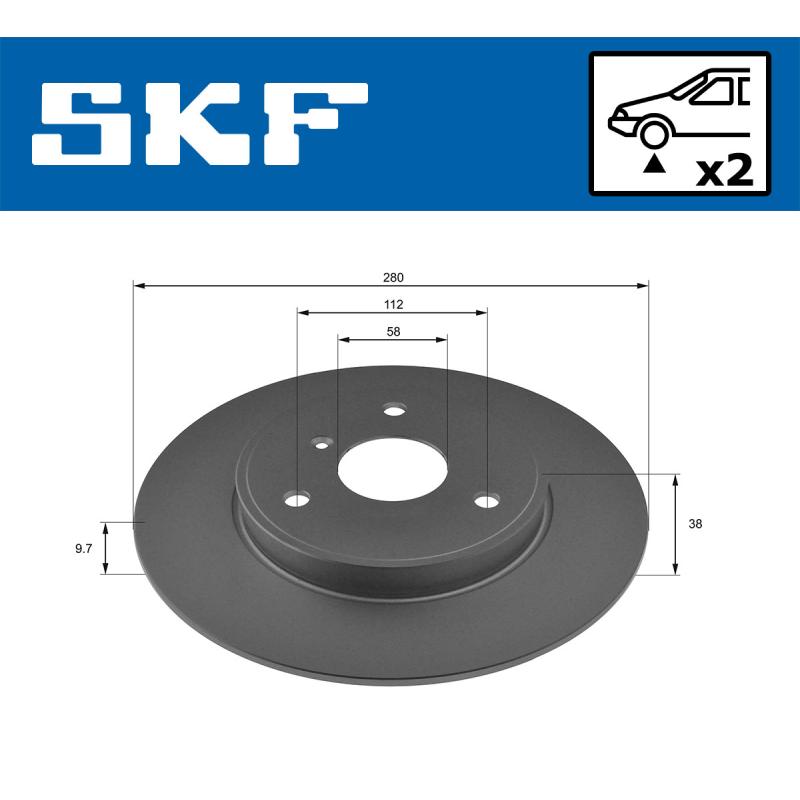 Jeu de 2 disques de frein avant SKF VKBD 80381 S2 - Visuel 1