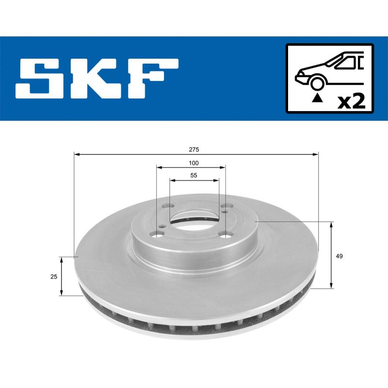 Jeu de 2 disques de frein avant SKF VKBD 80452 V2 - Visuel 1