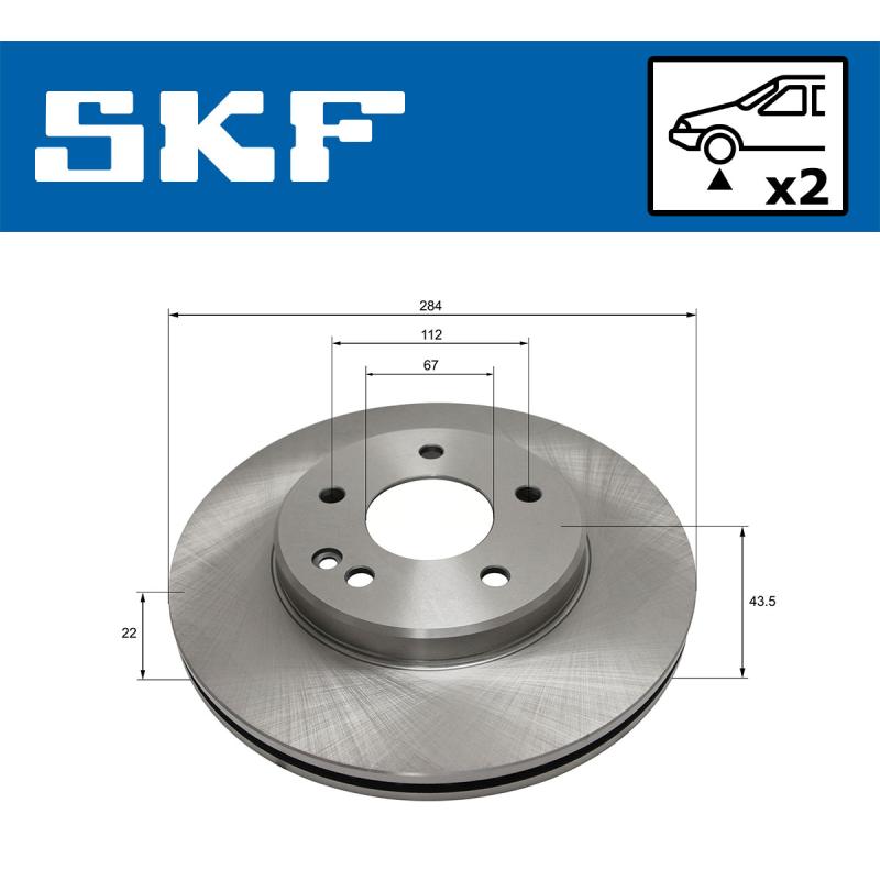 Jeu de 2 disques de frein avant SKF VKBD 80461 V2 - Visuel 1
