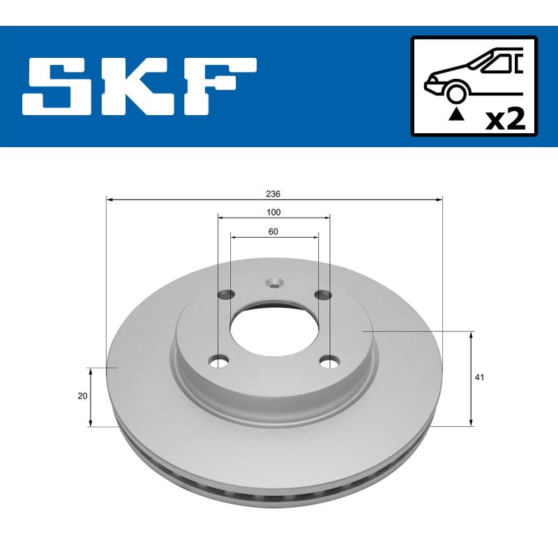 Jeu de 2 disques de frein avant SKF VKBD 80519 V2 - Visuel 1