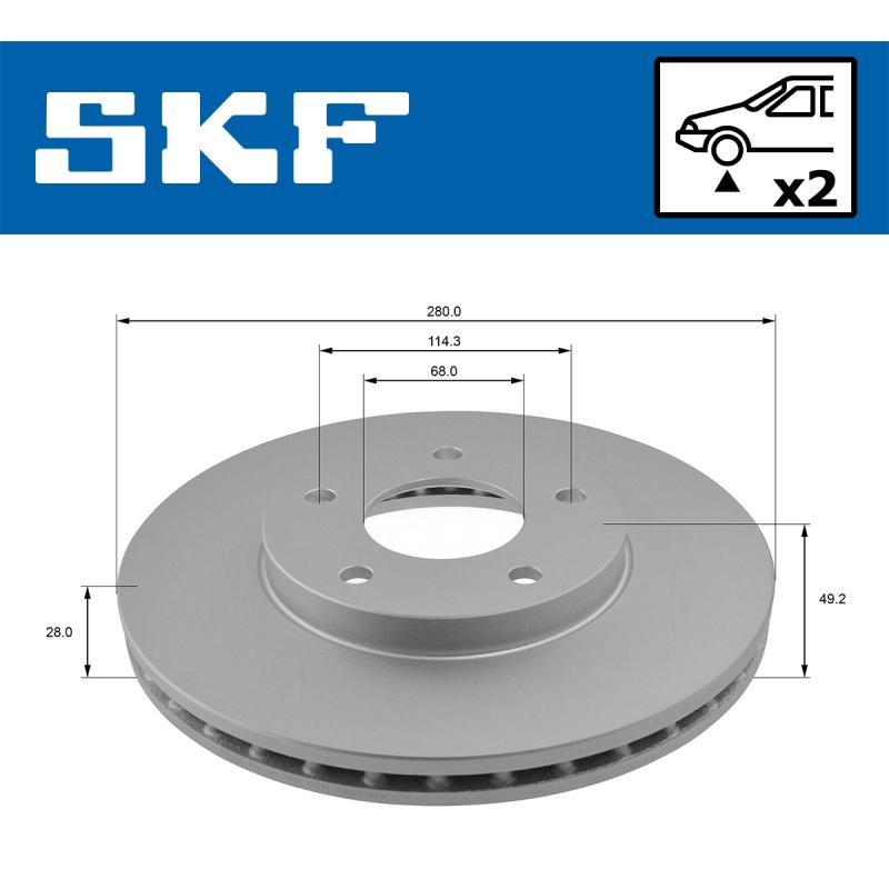 Jeu de 2 disques de frein avant SKF VKBD 80551 V2 - Visuel 1