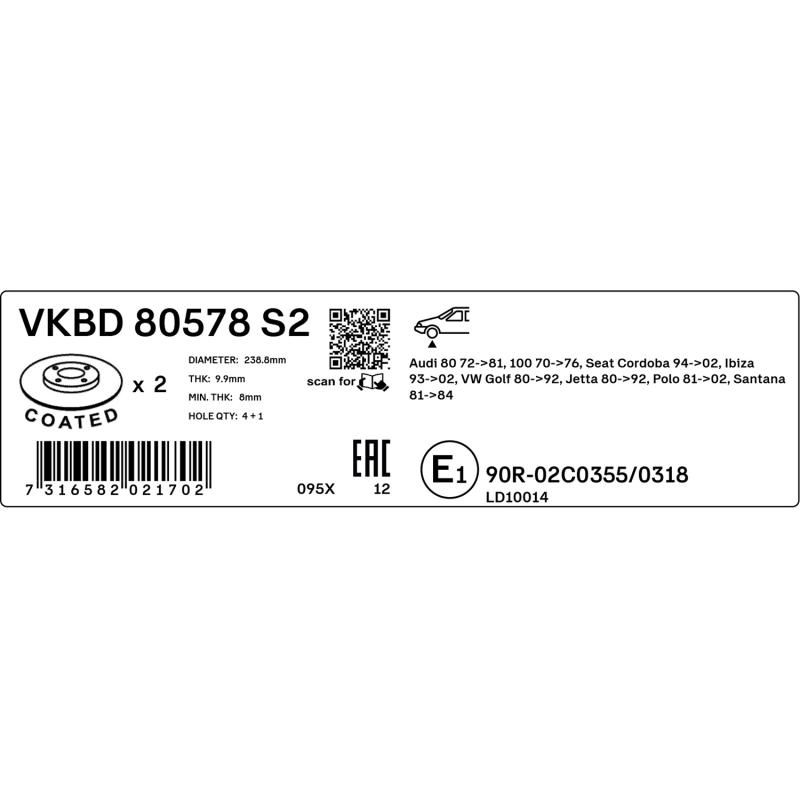 Jeu de 2 disques de frein arrière SKF VKBD 80578 S2 - Visuel 2