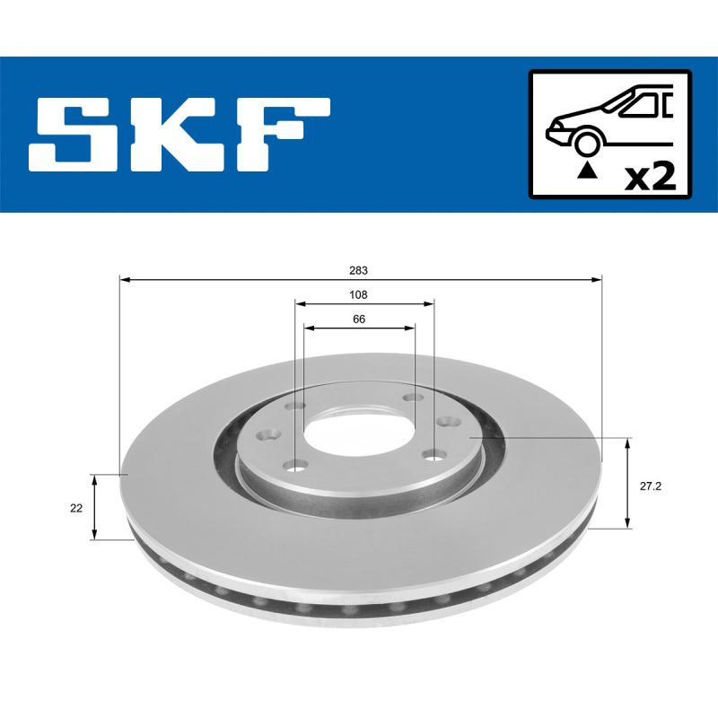 Jeu de 2 disques de frein avant SKF VKBD 80650 V2 - Visuel 1