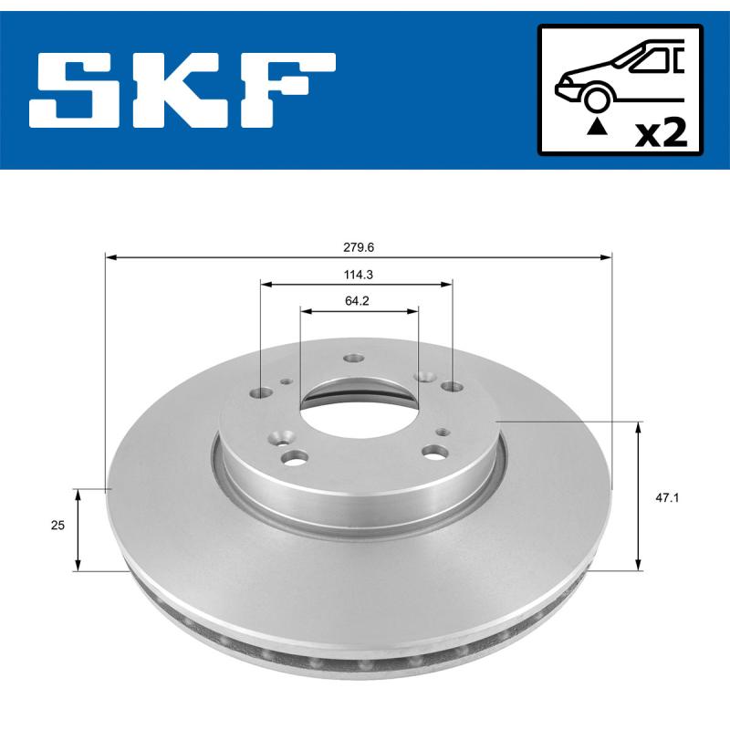 Jeu de 2 disques de frein avant SKF VKBD 80689 V2 - Visuel 1