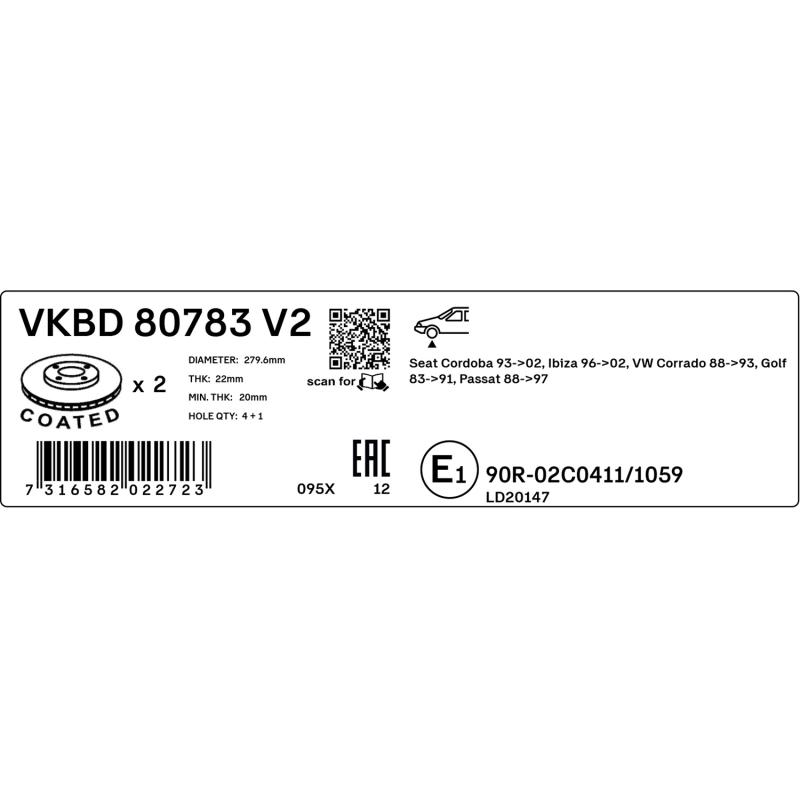 Jeu de 2 disques de frein arrière SKF VKBD 80783 V2 - Visuel 2