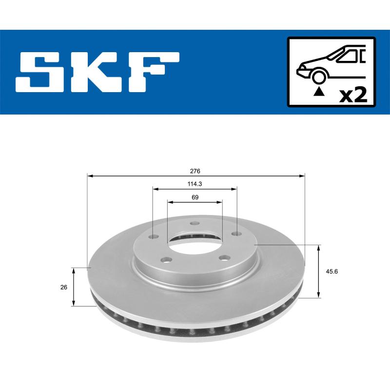 Jeu de 2 disques de frein avant SKF VKBD 80798 V2 - Visuel 1