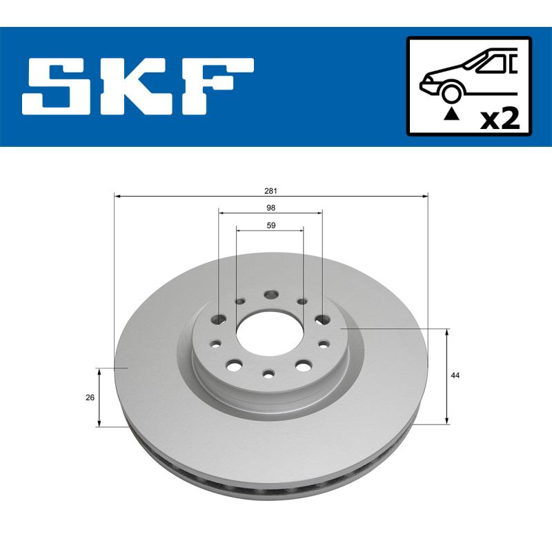 Jeu de 2 disques de frein avant SKF VKBD 80809 V2 - Visuel 1