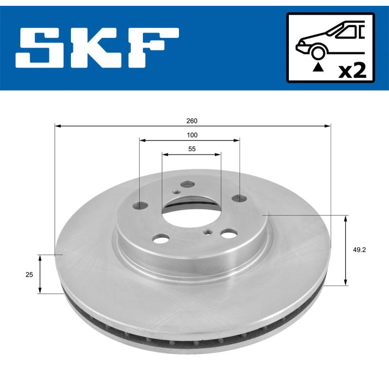 Jeu de 2 disques de frein avant SKF VKBD 80818 V2 - Visuel 1