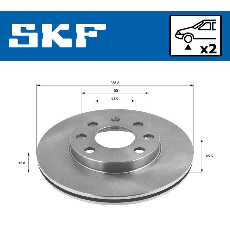 Jeu de 2 disques de frein avant SKF VKBD 80929 S2 - Visuel 1