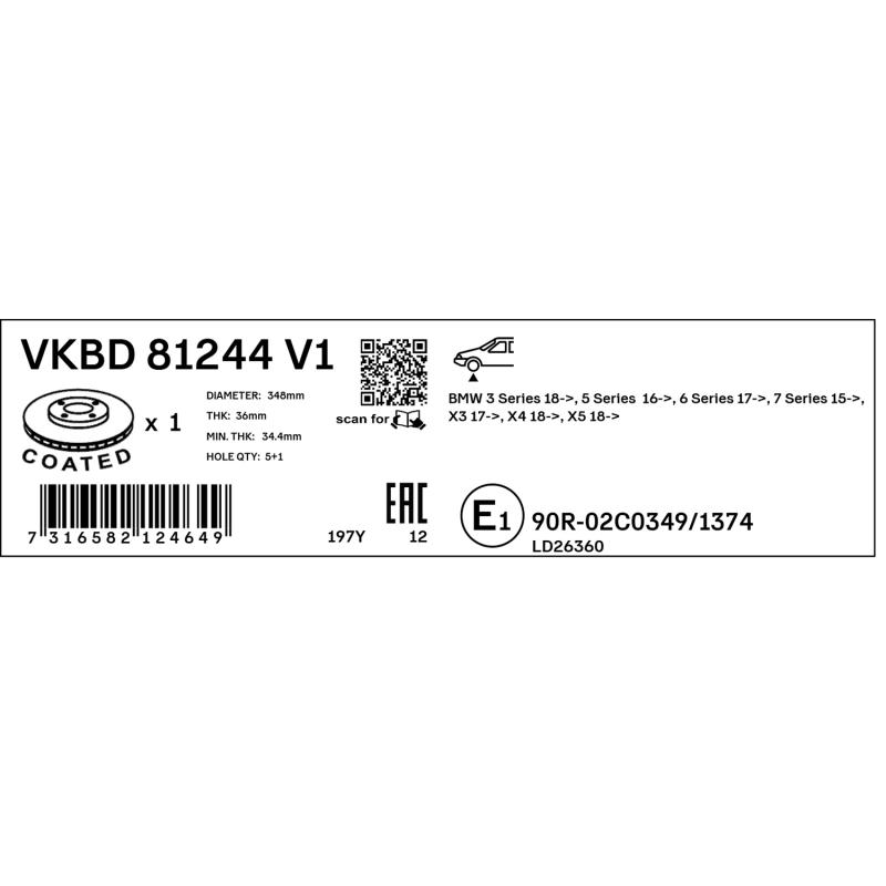 Disque de frein avant droit SKF VKBD 81244 V1 - Visuel 2