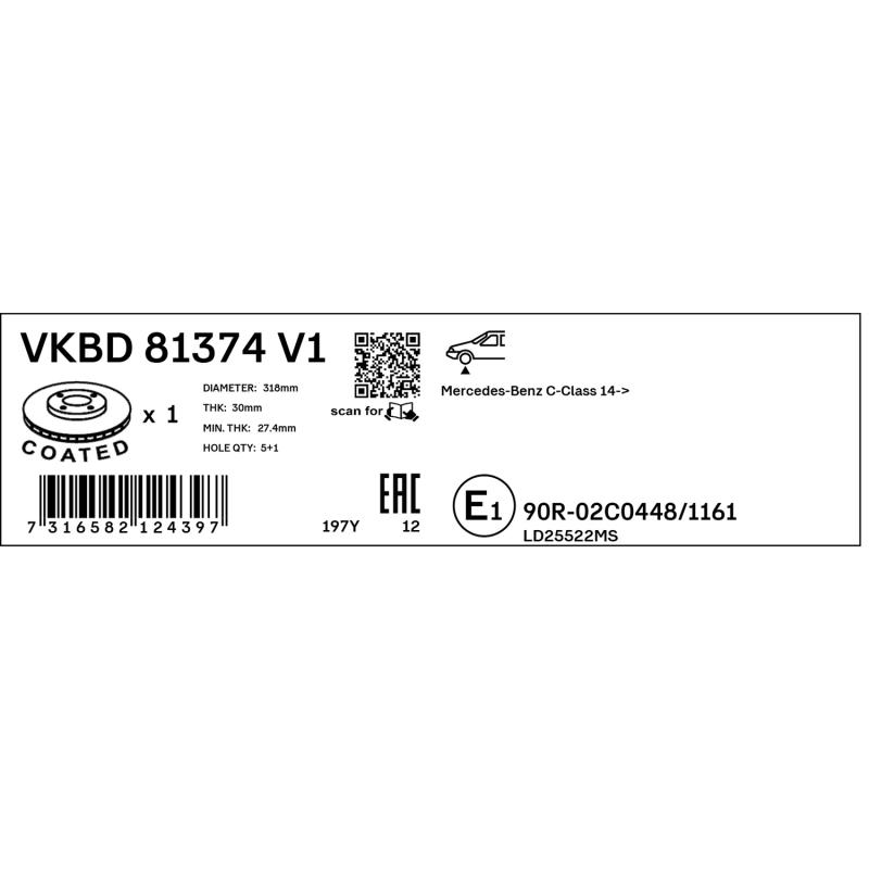 Jeu de 2 disques de frein avant SKF VKBD 81374 V1 - Visuel 1