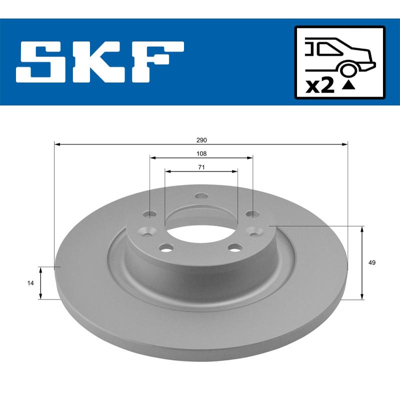 Jeu de 2 disques de frein arrière SKF VKBD 90034 S2 - Visuel 1
