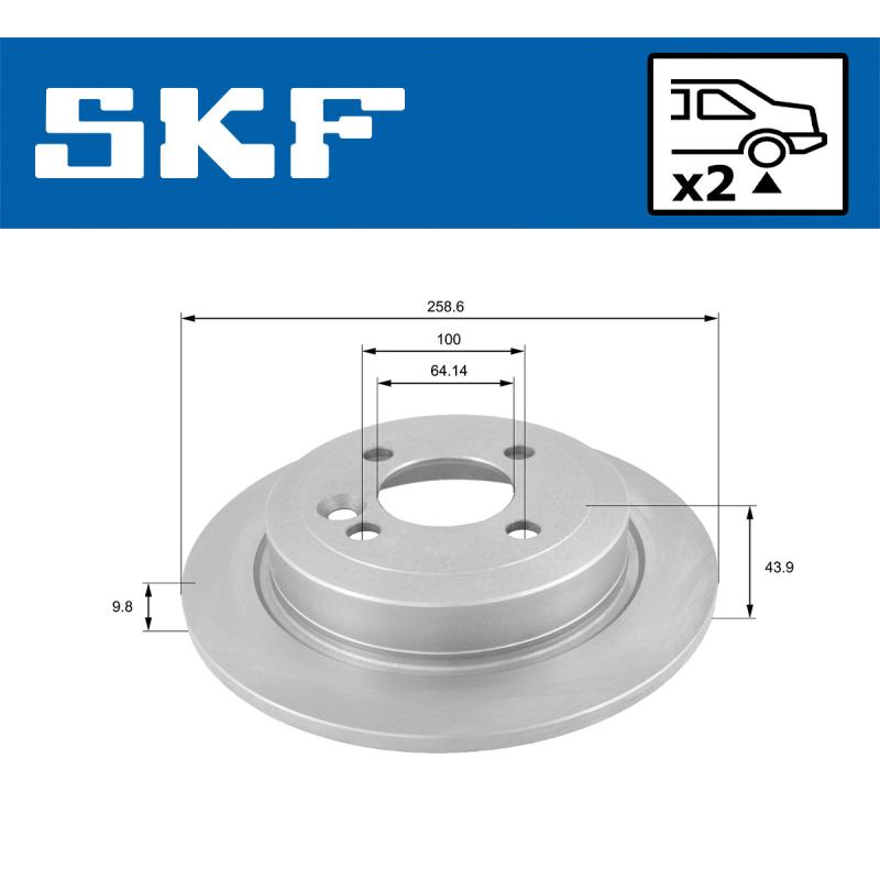 Jeu de 2 disques de frein arrière SKF VKBD 90050 S2 - Visuel 1