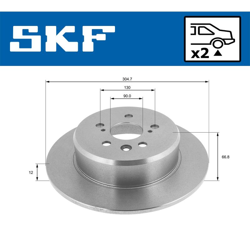 Jeu de 2 disques de frein arrière SKF VKBD 90069 S2 - Visuel 1
