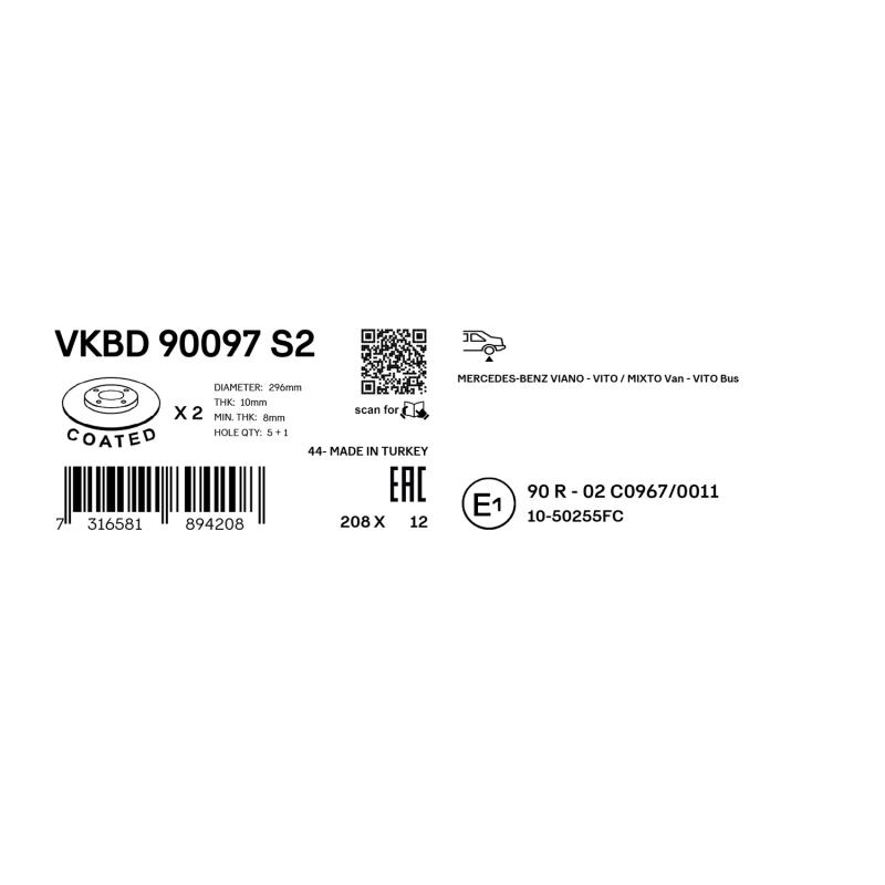 Jeu de 2 disques de frein arrière SKF VKBD 90097 S2 - Visuel 2