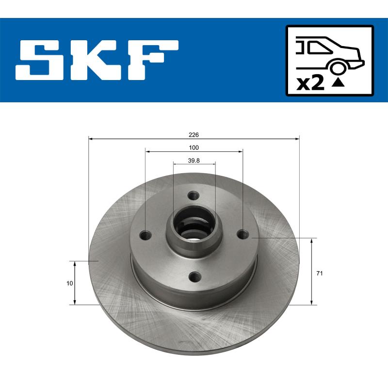 Jeu de 2 disques de frein arrière SKF VKBD 90105 S2 - Visuel 1