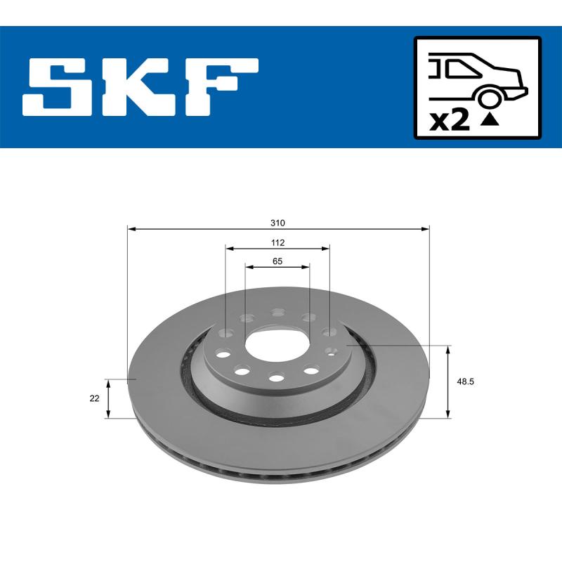 Jeu de 2 disques de frein arrière SKF VKBD 90161 V2 - Visuel 1