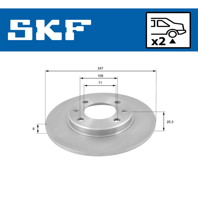 Jeu de 2 disques de frein arrière SKF VKBD 90169 S2 - Visuel 1