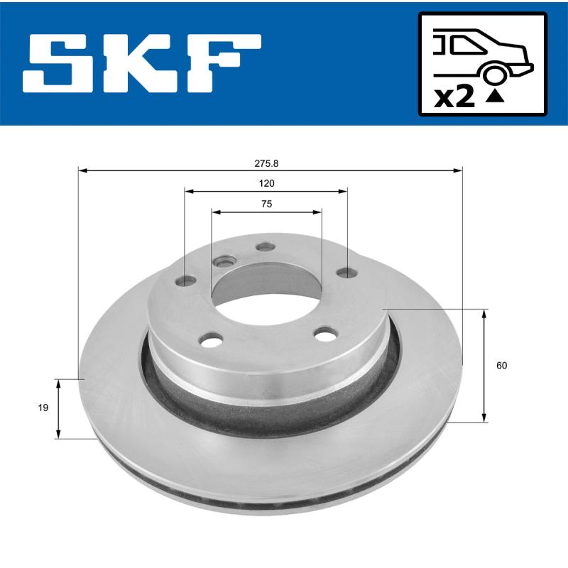 Jeu de 2 disques de frein arrière SKF VKBD 90192 V2 - Visuel 1