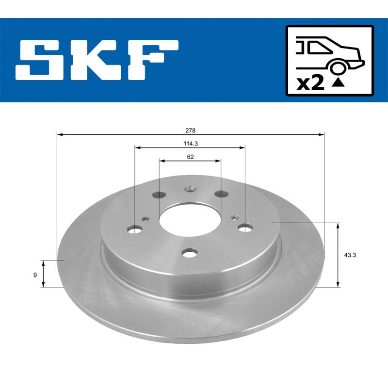 Jeu de 2 disques de frein arrière SKF VKBD 90214 S2 - Visuel 1
