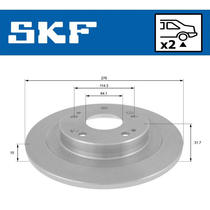 Jeu de 2 disques de frein arrière SKF VKBD 90318 S2 - Visuel 1