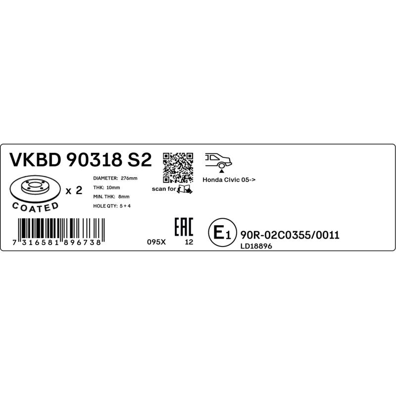 Jeu de 2 disques de frein arrière SKF VKBD 90318 S2 - Visuel 2