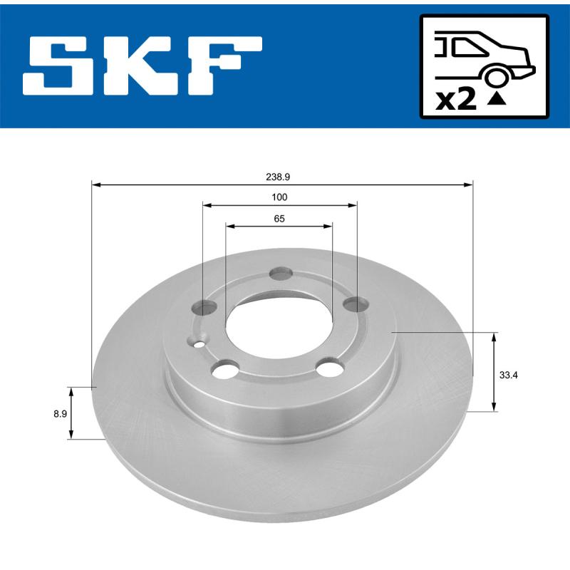 Jeu de 2 disques de frein arrière SKF VKBD 90361 S2 - Visuel 1
