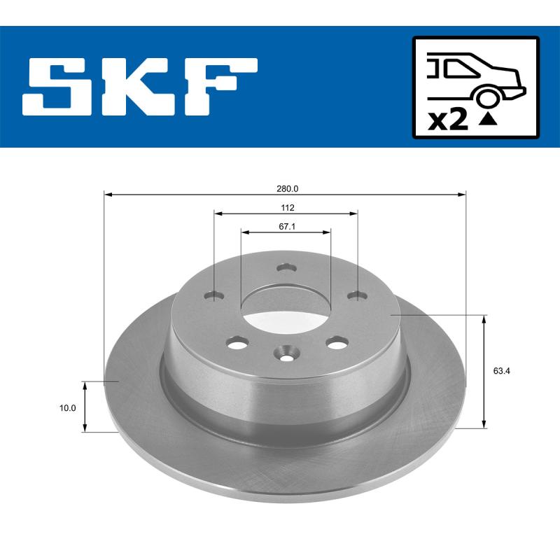 Jeu de 2 disques de frein arrière SKF VKBD 90454 S2 - Visuel 1