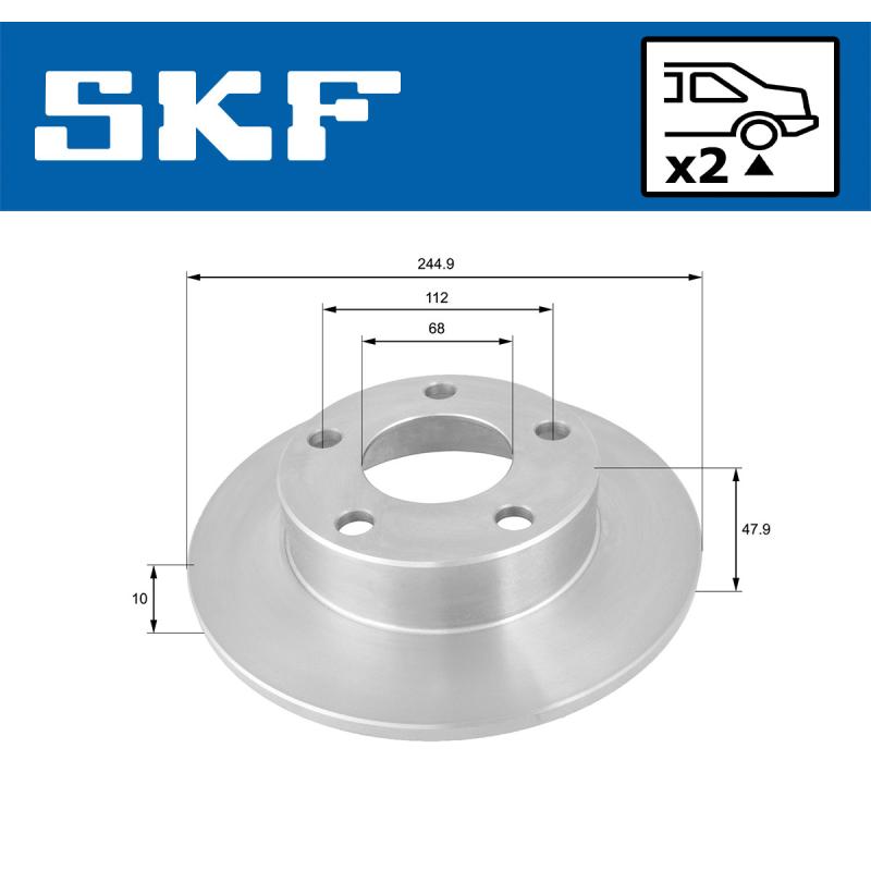 Jeu de 2 disques de frein arrière SKF VKBD 90458 S2 - Visuel 1