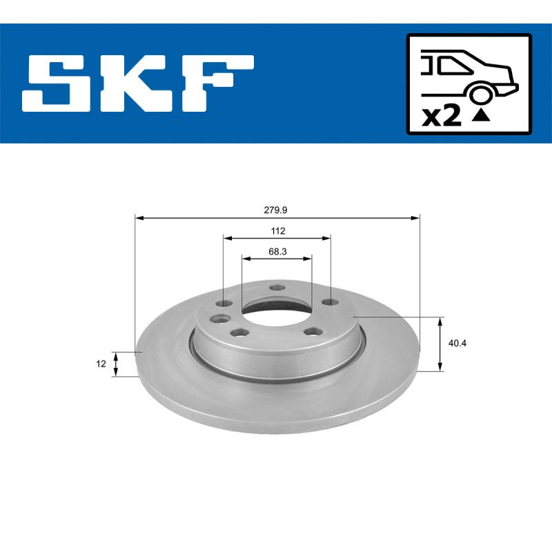 Jeu de 2 disques de frein arrière SKF VKBD 90503 S2 - Visuel 1